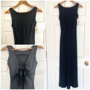 Long Black Slim Evening Dress. Jewel Neck, Low V Back. Maxi for Petites. Size 4